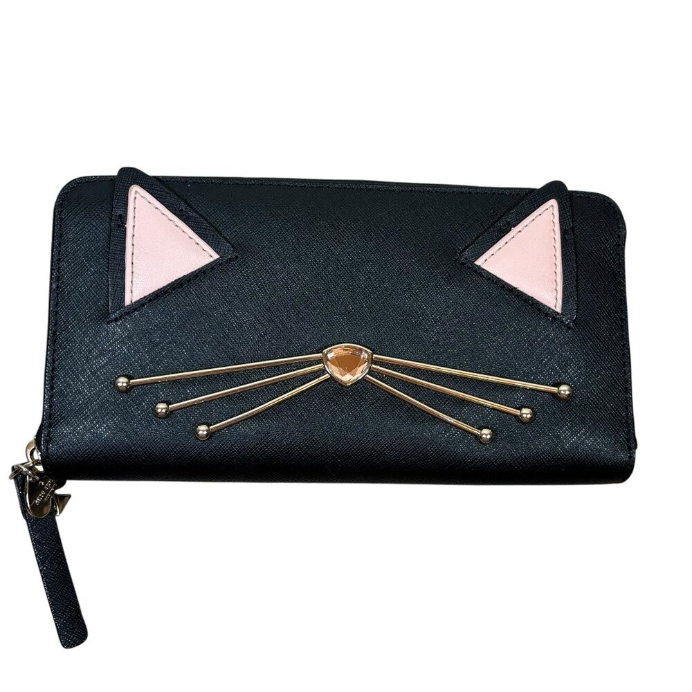 Kate Spade Jazz Things Up Black Cat Zip Around Long Wallet Retired NWOT